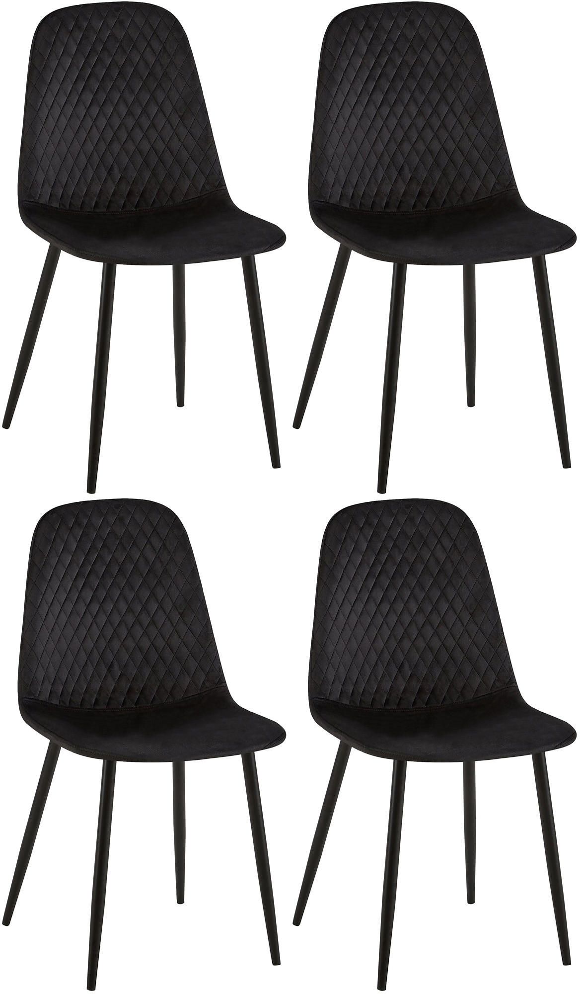 STUHL 4er Set Samt Schwarz - Schwarz, Textil/Metall (44/88/54cm) - CLP