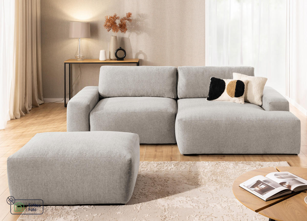 ECKSOFA inkl. Hocker Lennon aus Beige Strukturstoff mit Schlaffunktion und Bettkasten - Beige/Schwarz, Holz/Kunststoff (264/137cm) - S-Style