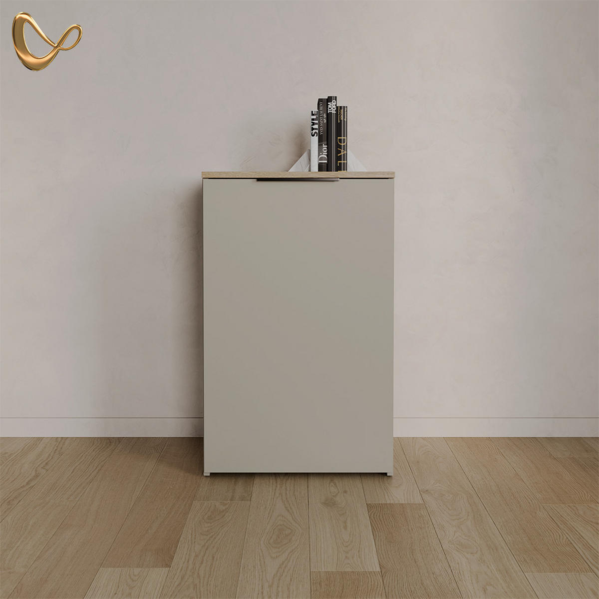 KOMMODE Piave Greige mit Regal - Greige, Holzwerkstoff (50/80/40cm) - Livinity®