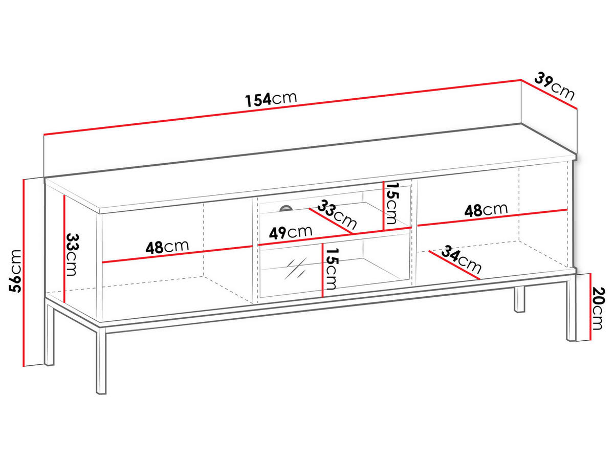 TV-LOWBOARD Sento RTV154 - Eiche Wotan/Schwarz, Holzwerkstoff/Metall (154/56/39cm) - MIRJAN24