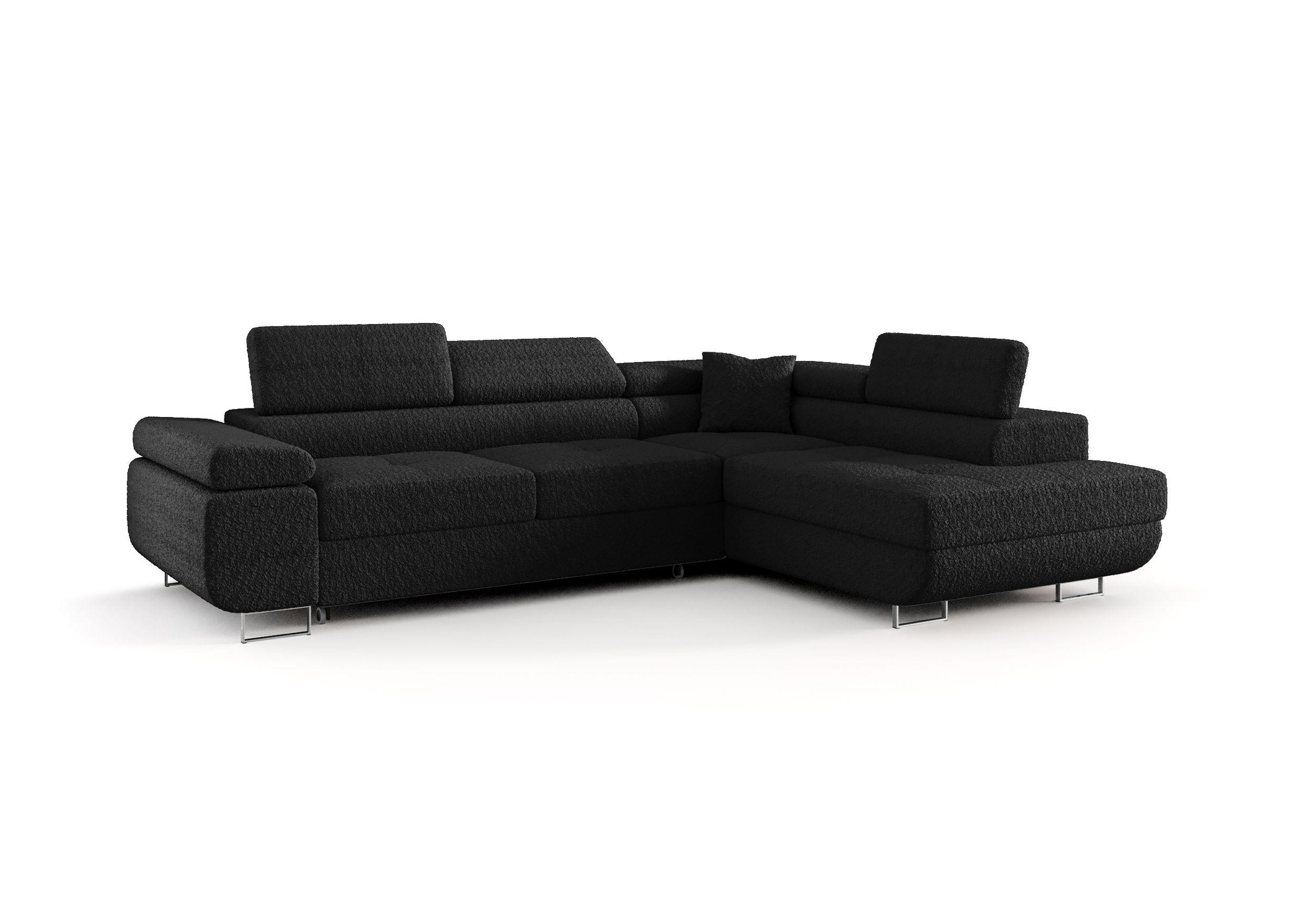 ECKSOFA EMILY mit Schlaffunktion Quelle 100 Rechts - Schwarz, Textil (275/200cm) - Bedante