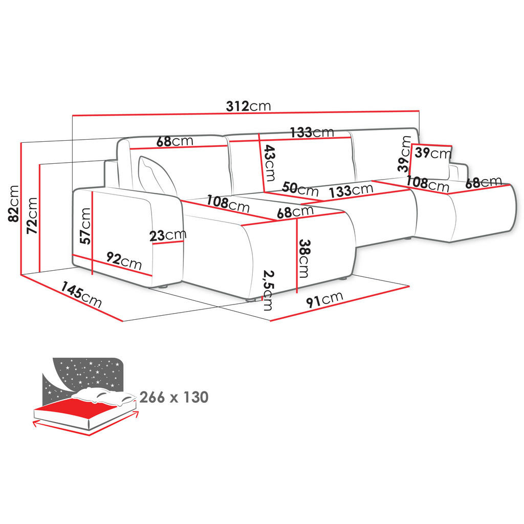 Thumbnail - Mirjan24 Wohnlandschaft, Rosa, Textil, 6-Sitzer, Rechteckig, 312x82x145 cm, Wohnzimmer, Sofas & Couches, Wohnlandschafte...