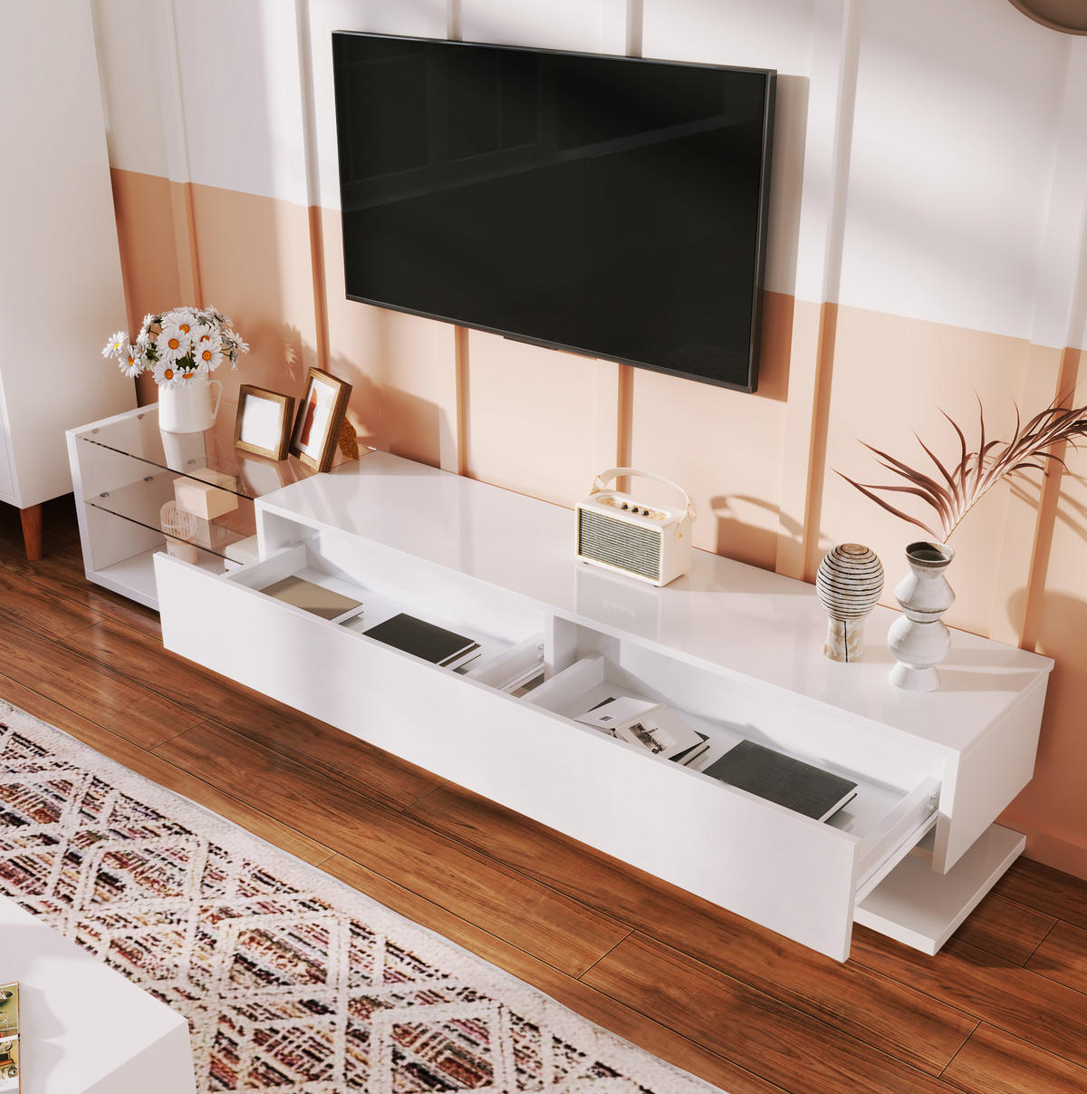 TV-ELEMENT mit 2 Schubladen 170 x 36 x 38 cm Weiß Hochglanz mit LED - Weiß, Holzwerkstoff (36/38/170cm) - Beauniv