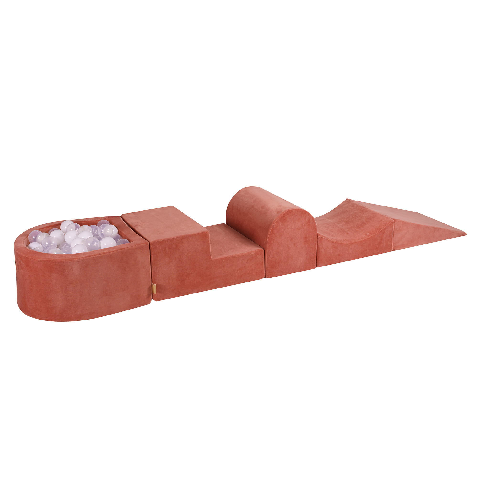 BÄLLEBAD klein mit Schaumstoff Bausteinen für Kinder, Samt, Marsala Rot - Transparent/Dunkelorange, Textil (250/45/30cm) - MeowBaby