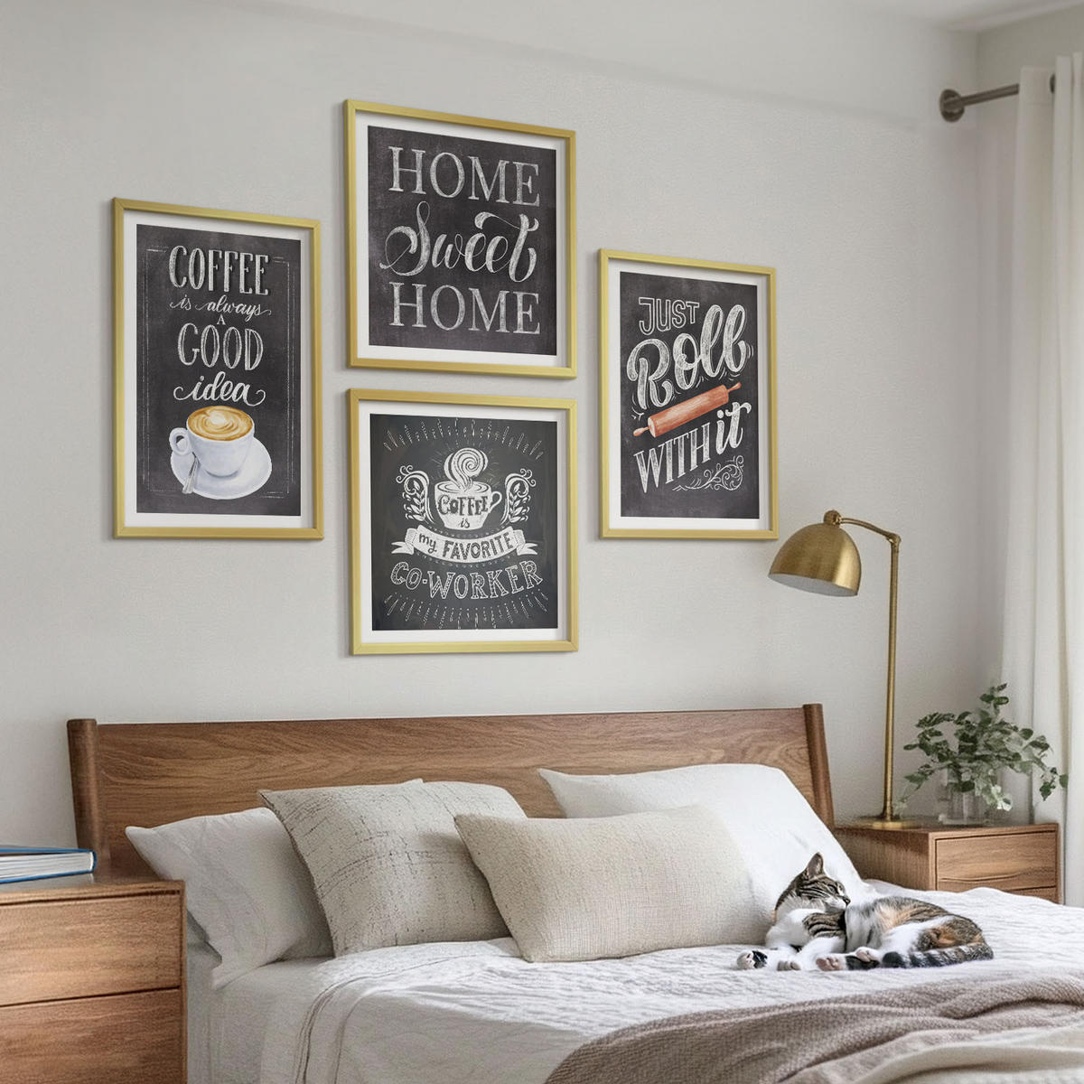 BILDER SET 4er Set - 50x50 cm & 40x60 cm Goldrahmen - Kaffeeroller, heimelige Wärme - Goldfarben, Kunststoff (50/50cm) - TULUP
