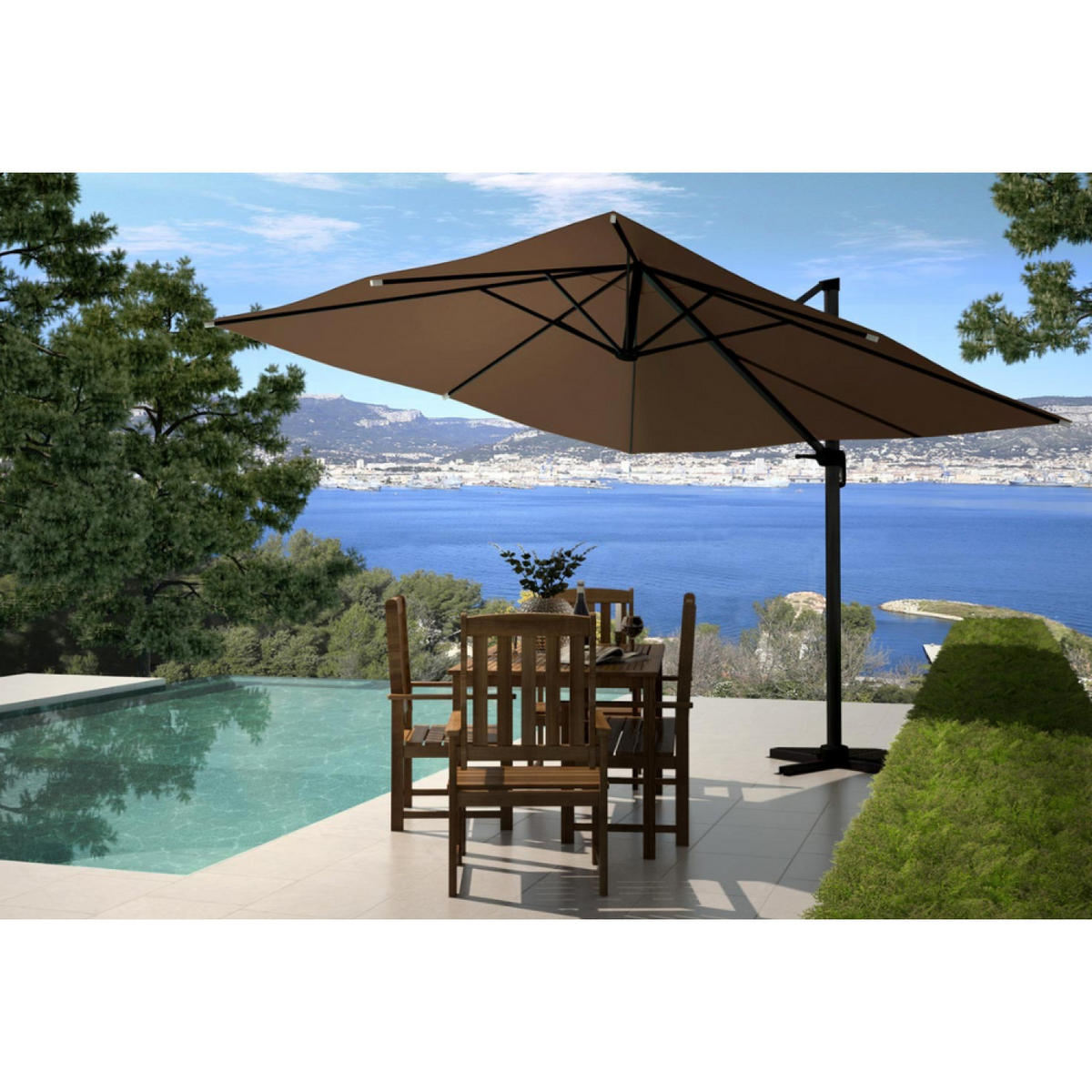 SONNENSCHIRM palatino braun quadratisch 3 x 3 cm deportiert rotierbar um 360 - Braun, Metall (300/300cm) - Concept Usine