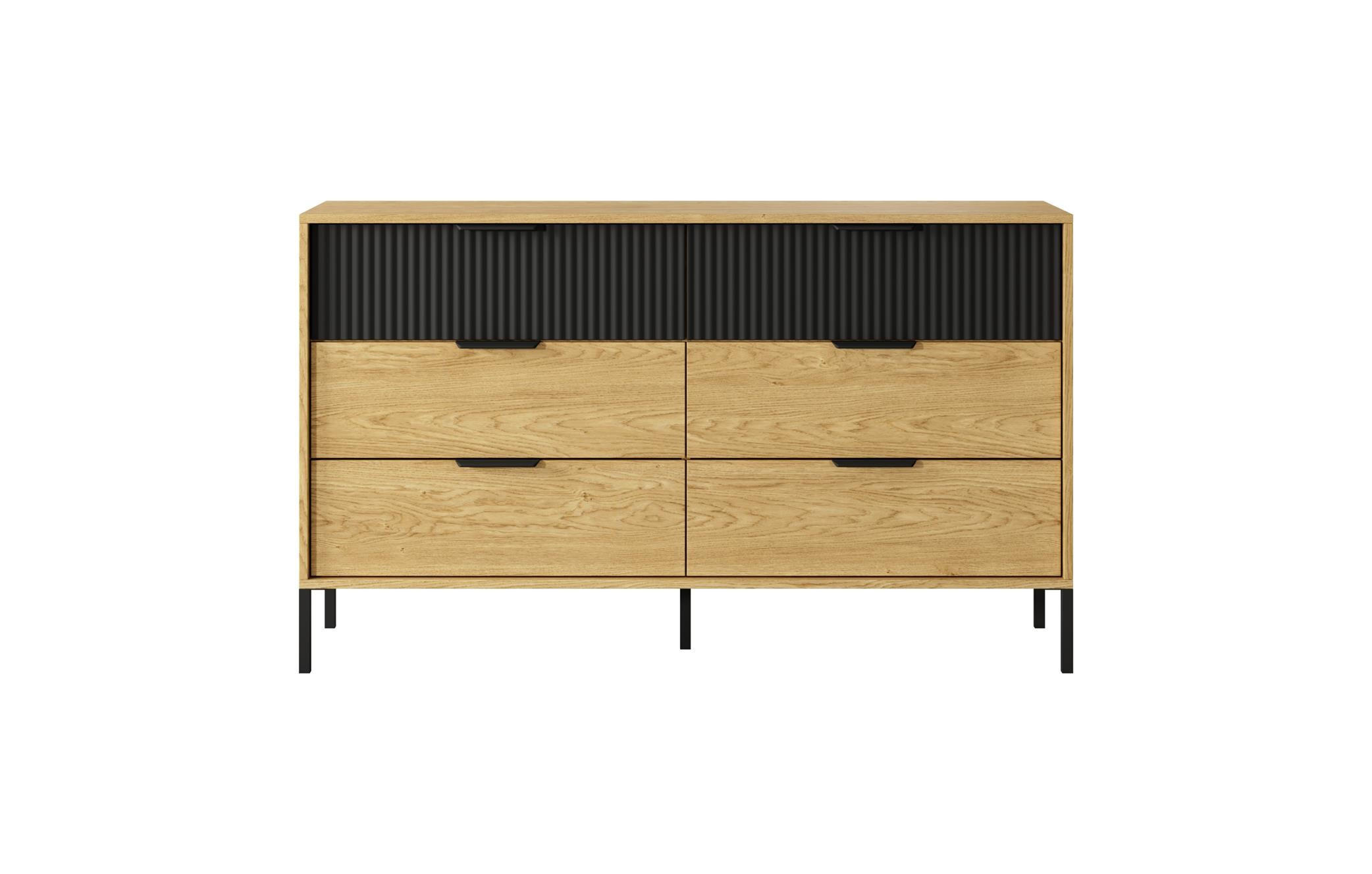 KOMMODE Norden, Eiche Baltic - Eichefarben/Schwarz, Holzwerkstoff (138/81/40cm) - Bettso