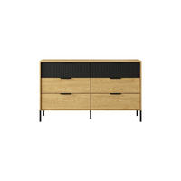 KOMMODE Norden, Eiche Baltic - Eichefarben/Schwarz, Holzwerkstoff (138/81/40cm) - Bettso