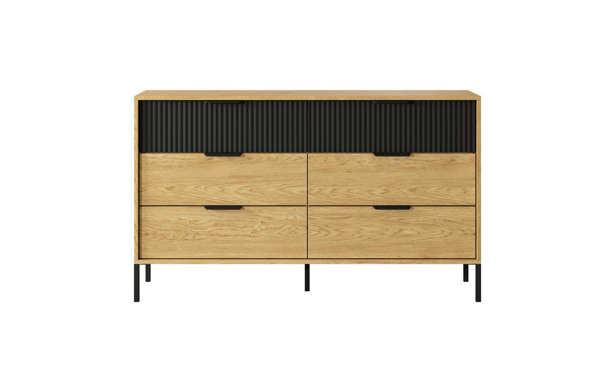 KOMMODE Norden, Eiche Baltic - Eichefarben/Schwarz, Holzwerkstoff (138/81/40cm) - Bettso