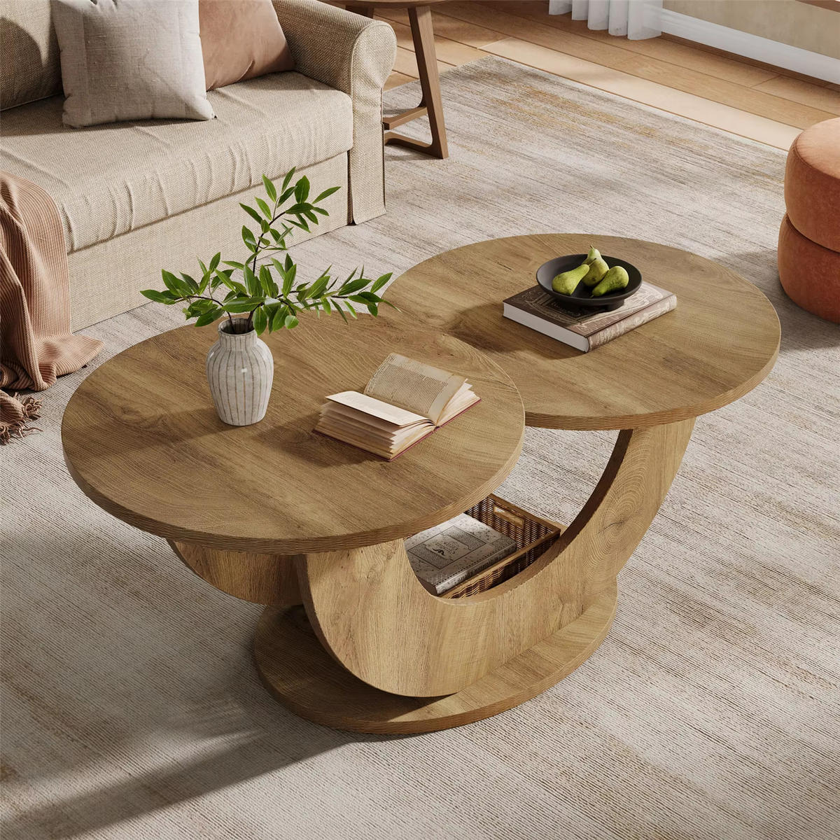 COUCHTISCH Rund 115 cm mit U-Gestell - Naturfarben, Holz (60/115/50cm) - Bomclap
