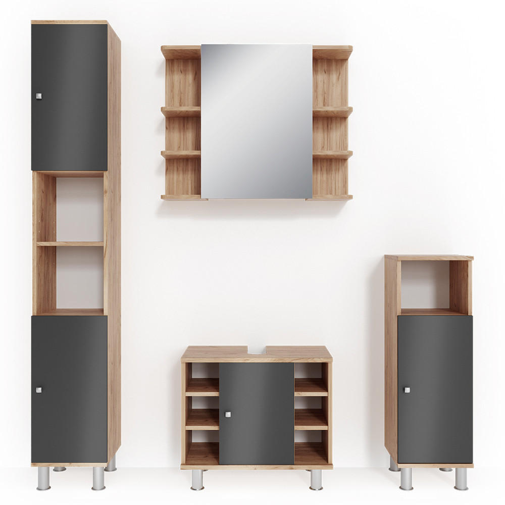 BADMÖBEL-SET Fynn Eiche 4 Teile - Eichefarben/Anthrazit, Holzwerkstoff (60/54/32cm) - Vicco