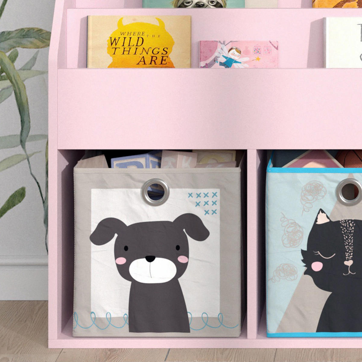 KINDERREGAL Luigi Rosa 72 x 79 cm mit 2 Faltboxen (Hund, Katze) - Pink, Holzwerkstoff (72/79/30.7cm) - Vicco