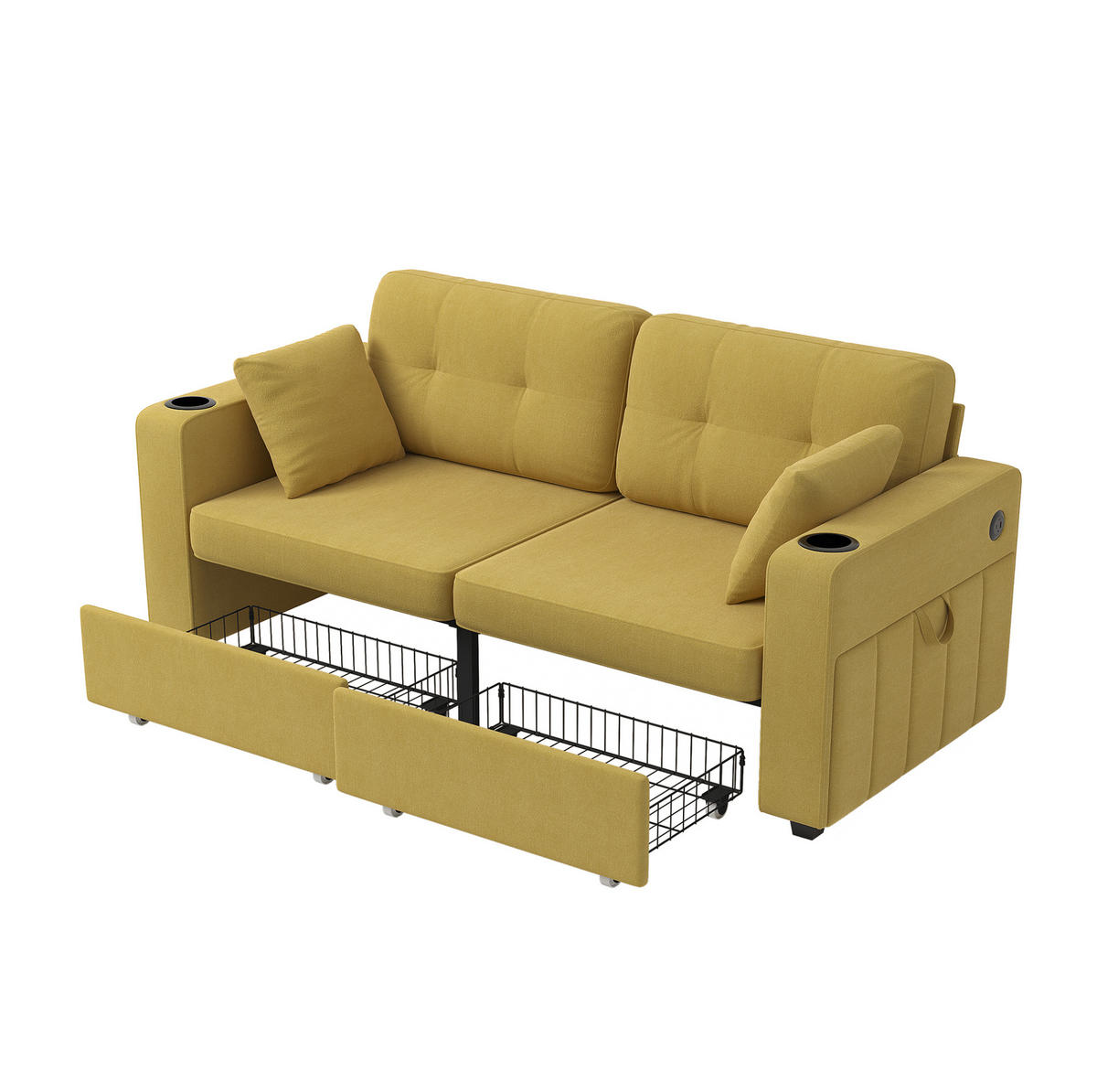 SOFA 2-Sitzer mit USB und Stauraumschubladen 172 x 75 x 82 cm Chenille - Gelb, Holzwerkstoff (172/82/75cm) - Meubliv
