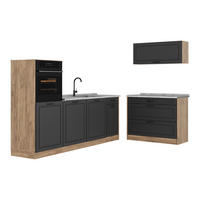 KÜCHENZEILE R-Line, Anthrazit Landhaus/Goldkraft Eiche, 220 cm Arbeitsplatte Marmor - Eichefarben/Anthrazit, Holzwerkstoff (220/143/60cm) - Vicco