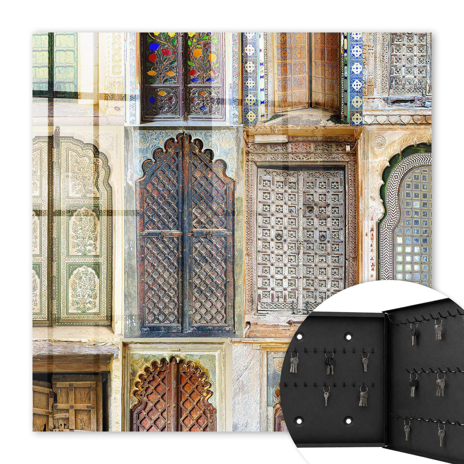 SCHLÜSSELBOX Schwarz 30x30 cm- Türöffnung nach rechts - Bunte Fenster - Gelb, Metall (30/30/5cm) - TULUP
