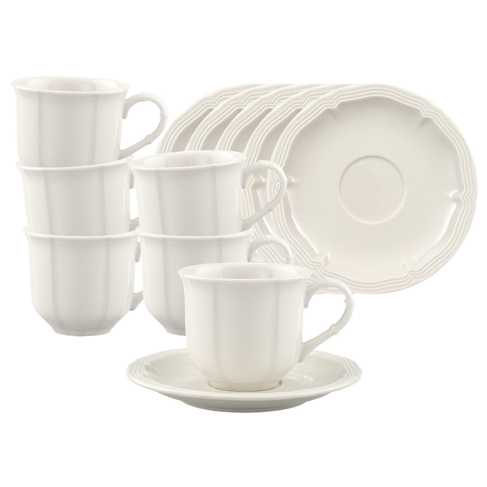 ESPRESSOTASSEN MIT UNTERTASSEN Manoir weiß 80 ml 6er Set - Weiß, Keramik (12.2/7.5/12.2cm) - Villeroy & Boch