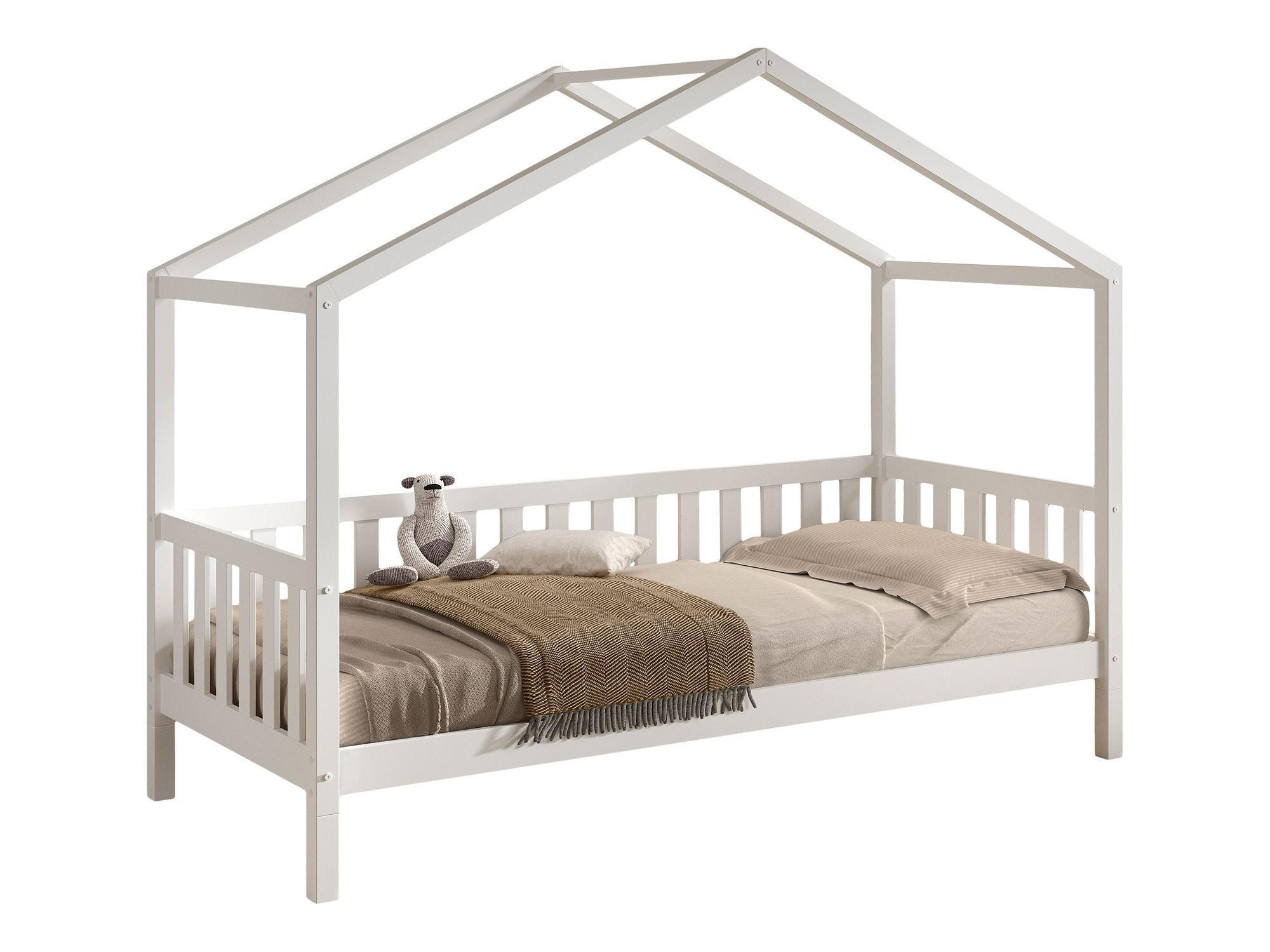 HAUSBETT Kapua 90x200 auch als Bodenbett Kiefer Massivholz Weiß - Weiß, Holz (90/200cm) - 58aufmkessel