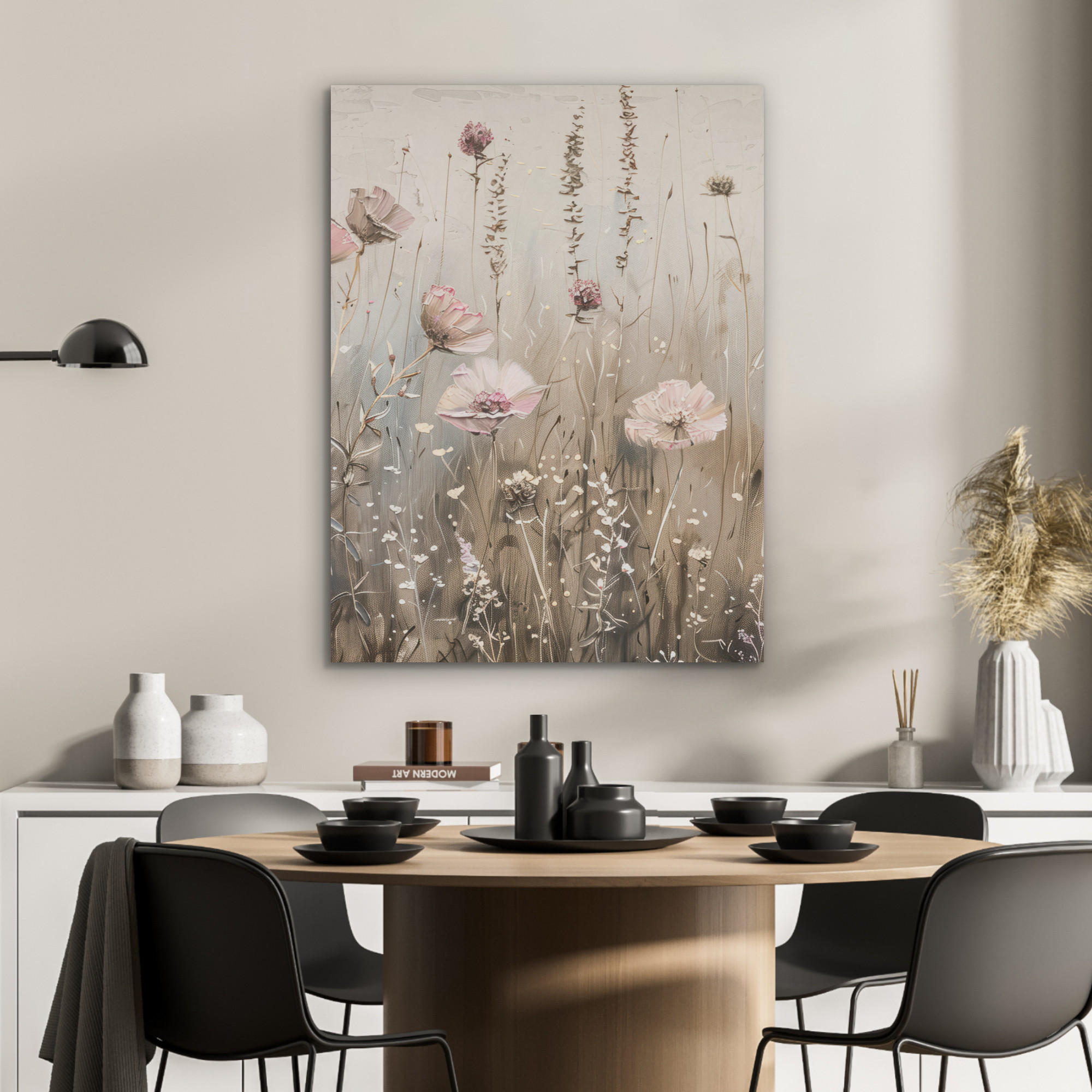 AKUSTIKPANEEL Blumen - Rosa - Modern - Beige 60x80 cm - Beige, Textil (60/0.9/80cm) - MuchoWow