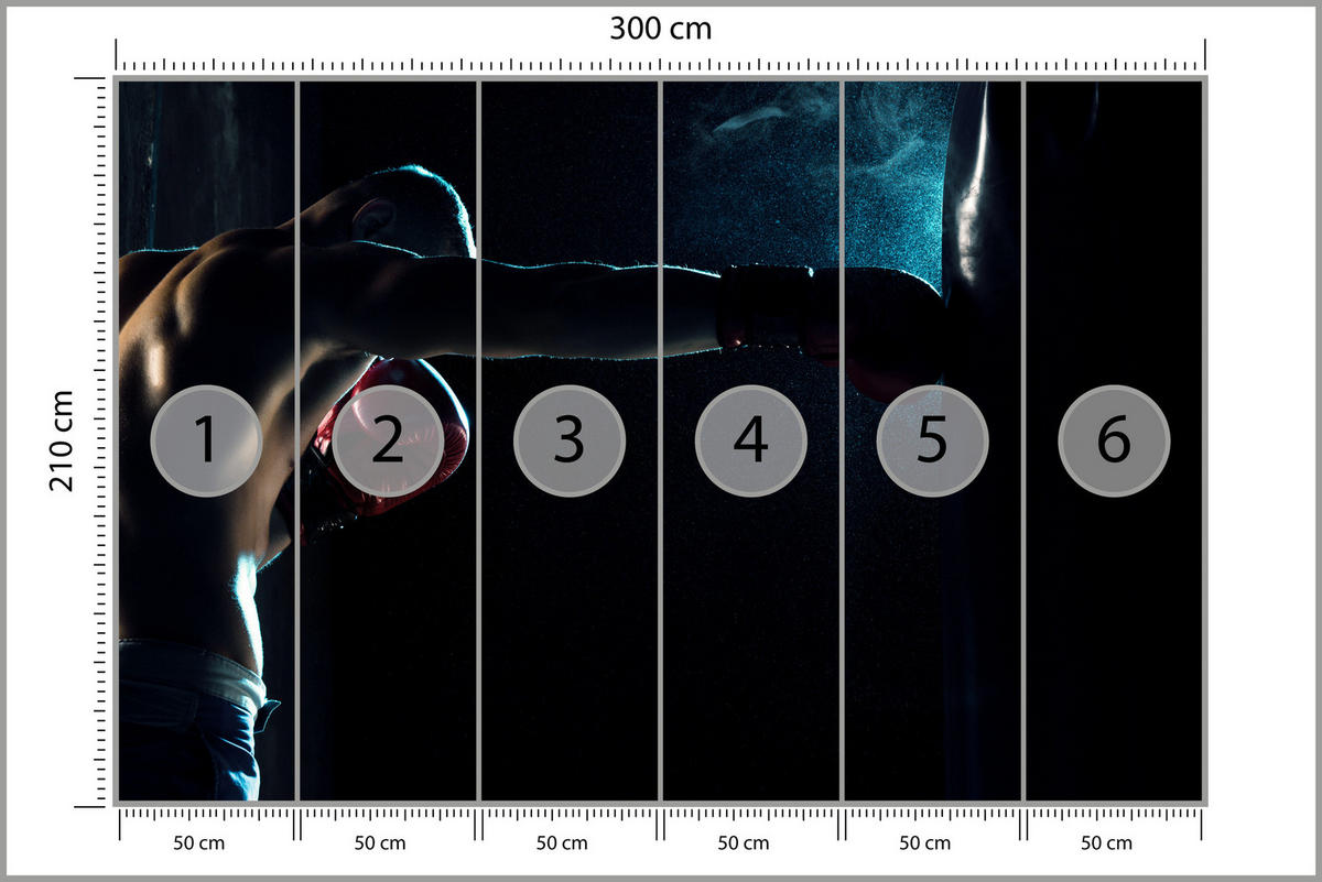 FOTOTAPETE für Jugendzimmer Muskelboxer Training Handschuhe Action 300x210 - Schwarz/Grau, Papier (300/210cm) - Muralo