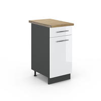 KÜCHENUNTERSCHRANK Fame-Line Weiß Hochglanz 40 cm, AP Eiche - Weiß Hochglanz/Anthrazit, Holzwerkstoff (40/82/60cm) - Vicco