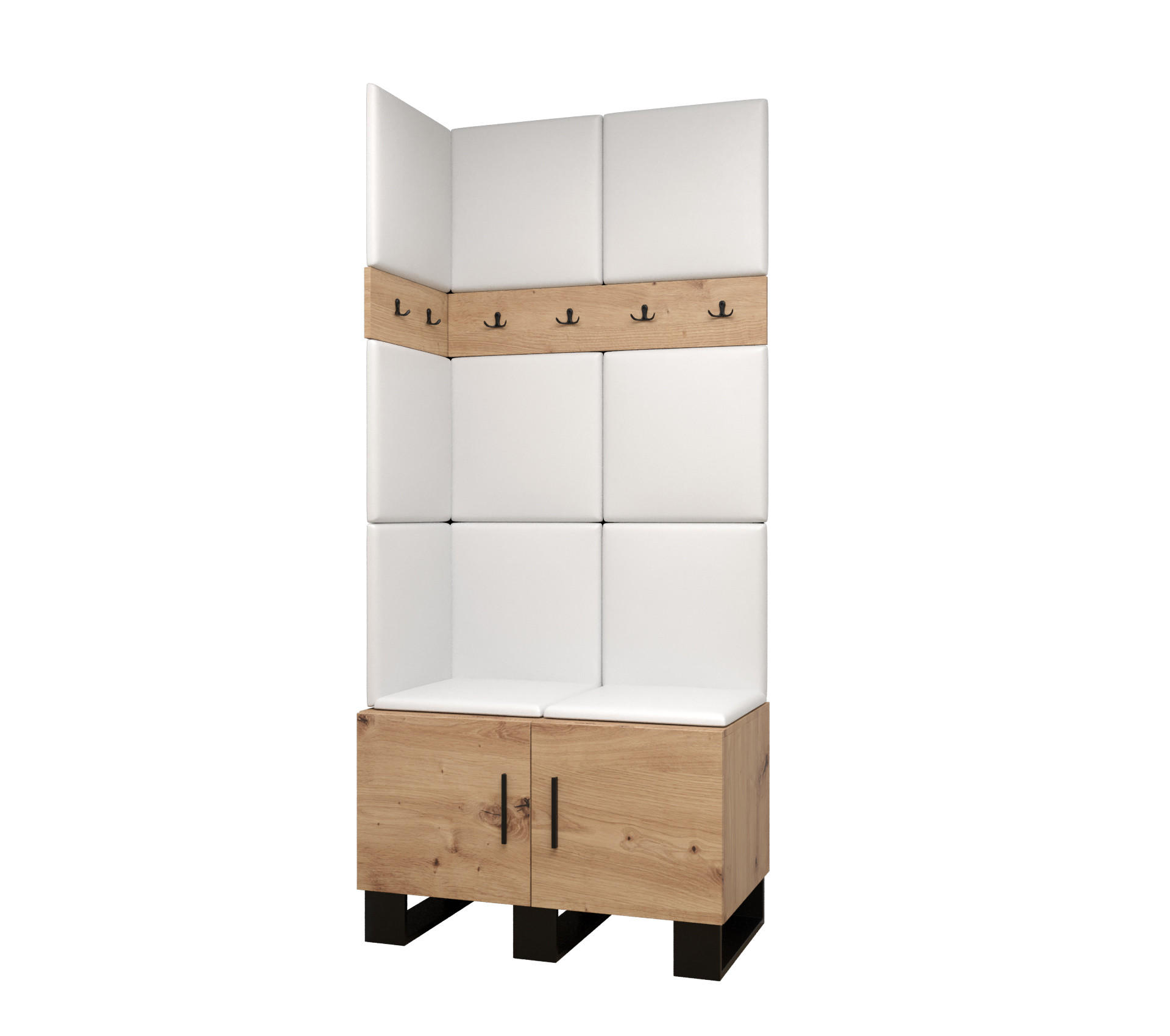 Abiks Möbel Garderoben-Set Eiche Artisan, Weiß 84x196x45.6 cm