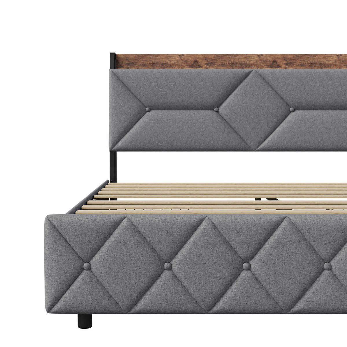 POLSTERBETT 160x200 cm mit Schubladen USB-Ladefunktion Doppelbett Grau - Grau, Holz (140/200cm) - PARAFTA HOME