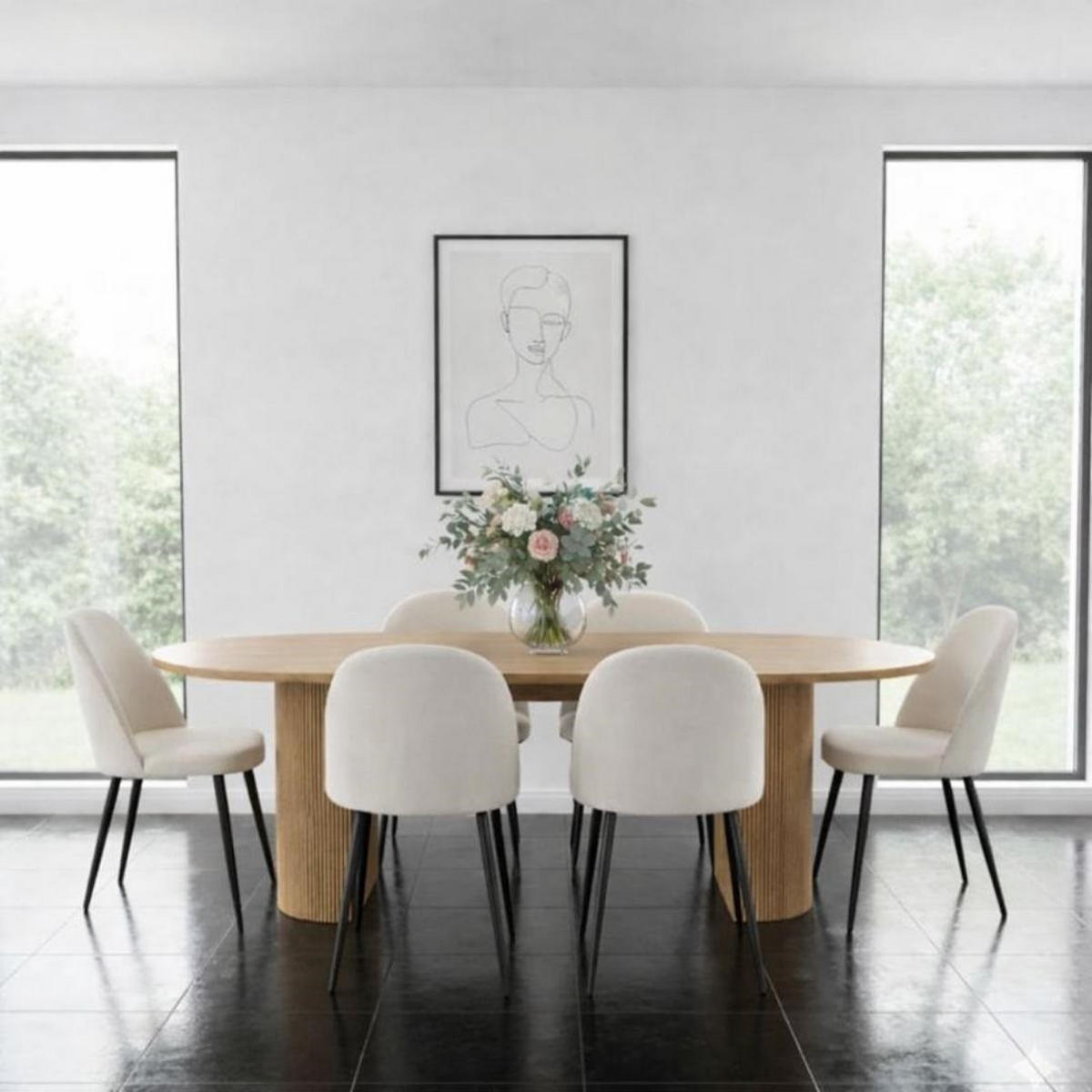 ESSGRUPPE 7-TLG. Kyoto Naturfarben - Creme/Naturfarben, Holzwerkstoff/Textil (210/75/100cm) - ebuy24