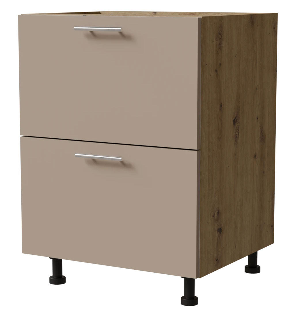 SCHUBLADENUNTERSCHRANK Brerra D2A/60/1A Korpus eiche artisan / Front RAL 1019 graubeige Matt 60 / 50 / 82 cm - Graubraun/Eiche Artisan, Holz/Holzwerkstoff (60/82/50cm) - Feldmann-Wohnen
