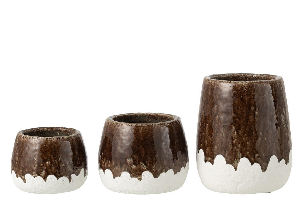 BLUMENTOPF 2 TEILE - Braun, Keramik (19.5/23.5cm) - J-Line