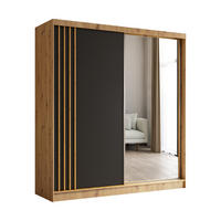 SCHWEBETÜRENSCHRANK NELVIA 200/216/61 cm 2-türig mit Spiegel Eiche Artisan - Schwarz/Eiche Artisan, Holzwerkstoff (200/216/61cm) - MASSENO