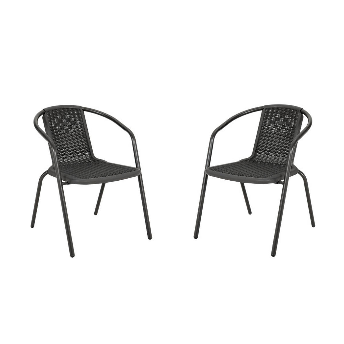 STAPELSTUHL 2er-set(2 Stühle) aus PE-Rattan Metallgestell in Schwarz für Garten Terrase und Balkon - Schwarz, Metall (42/72/33cm) - Livingandhome