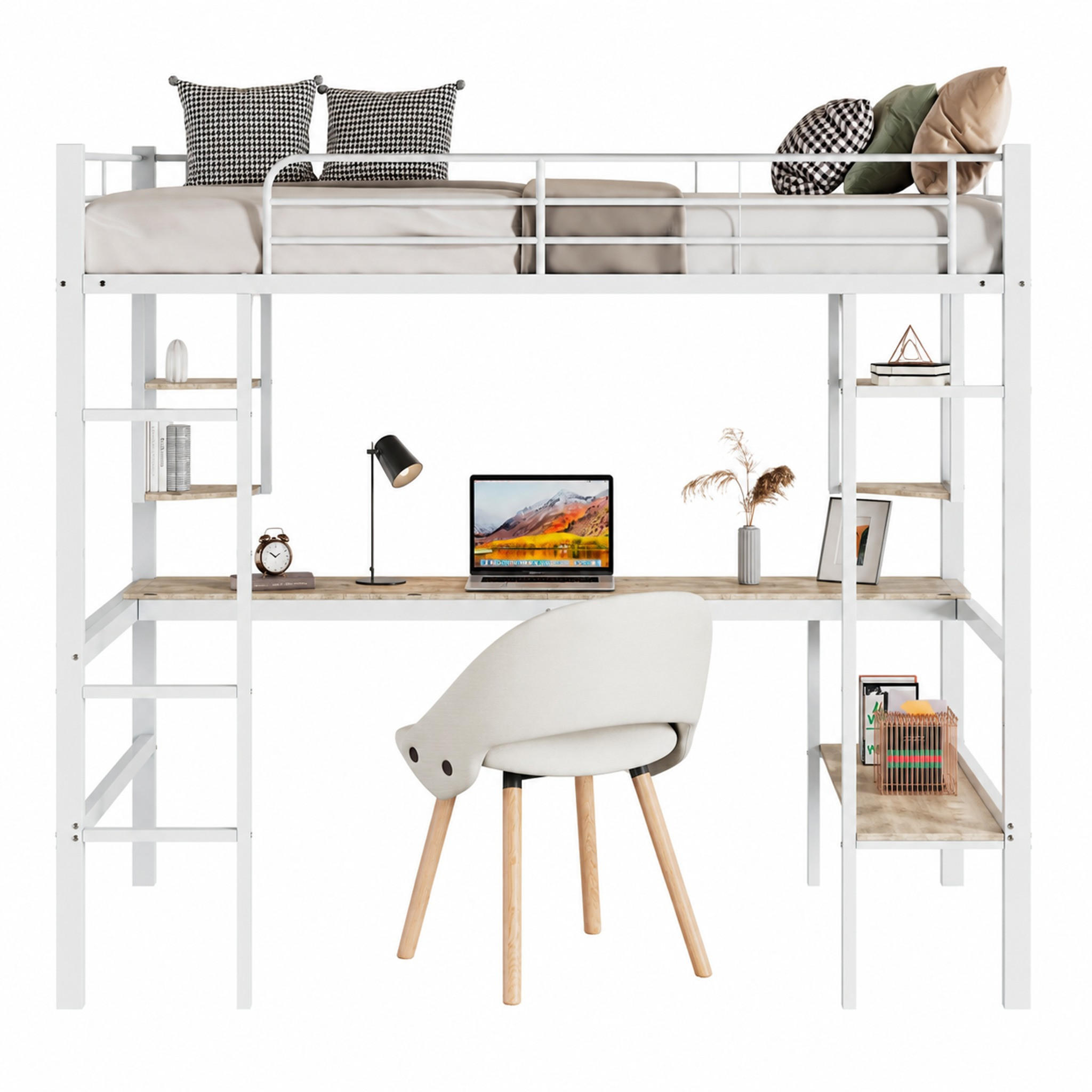 HOCHBETT mit Schreibtisch 90x200 cm Metall White - Weiß, Metall (90/200cm) - Meubliv