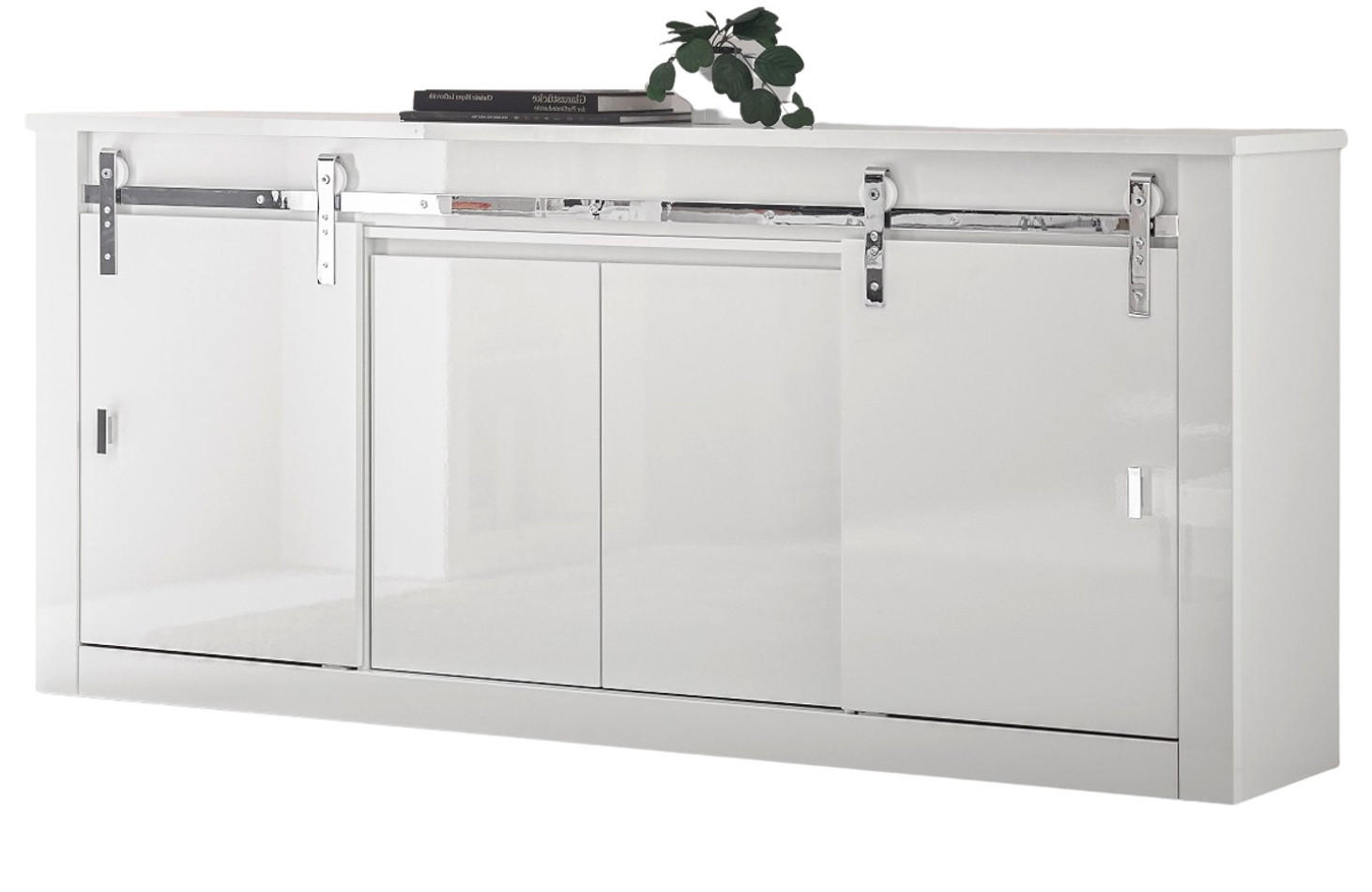 SIDEBOARD weiß Hochglanz 201 x 92 cm, Kommode mit Soft-Close - Chromfarben/Weiß Hochglanz, Holzwerkstoff/Kunststoff (201/92/43cm) - Furn.Design