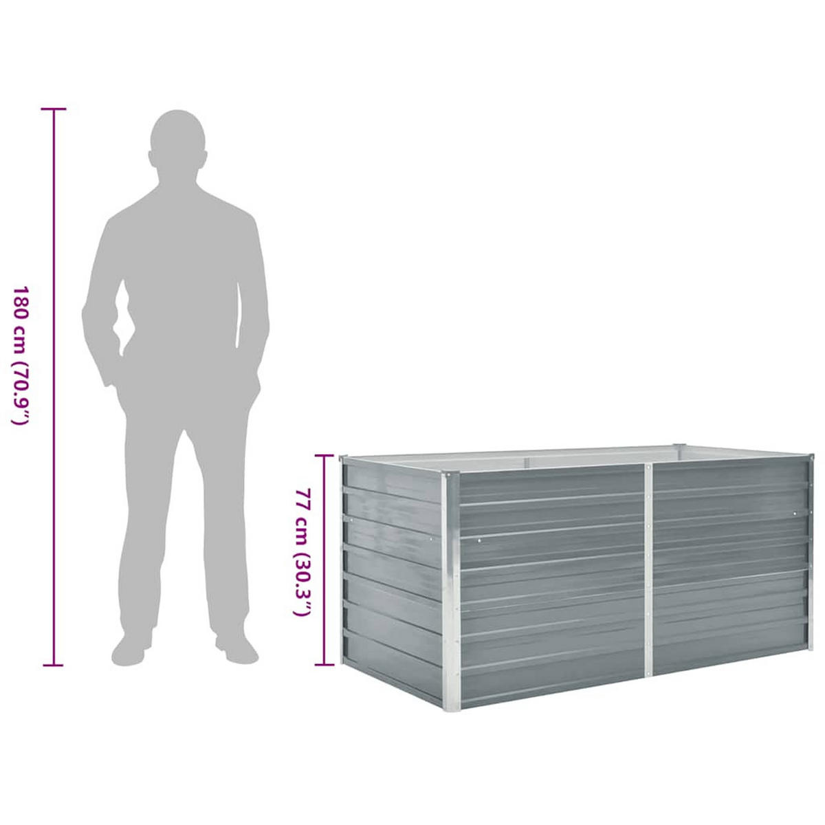 HOCHBEET 160/80/77 Cm Verzinkter Stahl Grau - Grau, Metall (80/77/160cm) - vidaXL