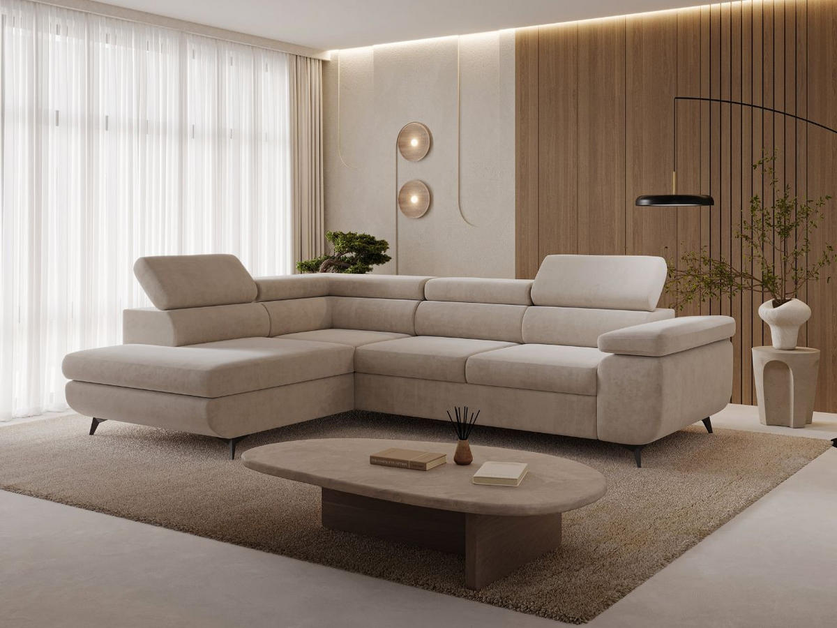 ECKSOFA Argon Beige Rechts - Beige/Schwarz, Holz/Textil (190/255cm) - Graingold