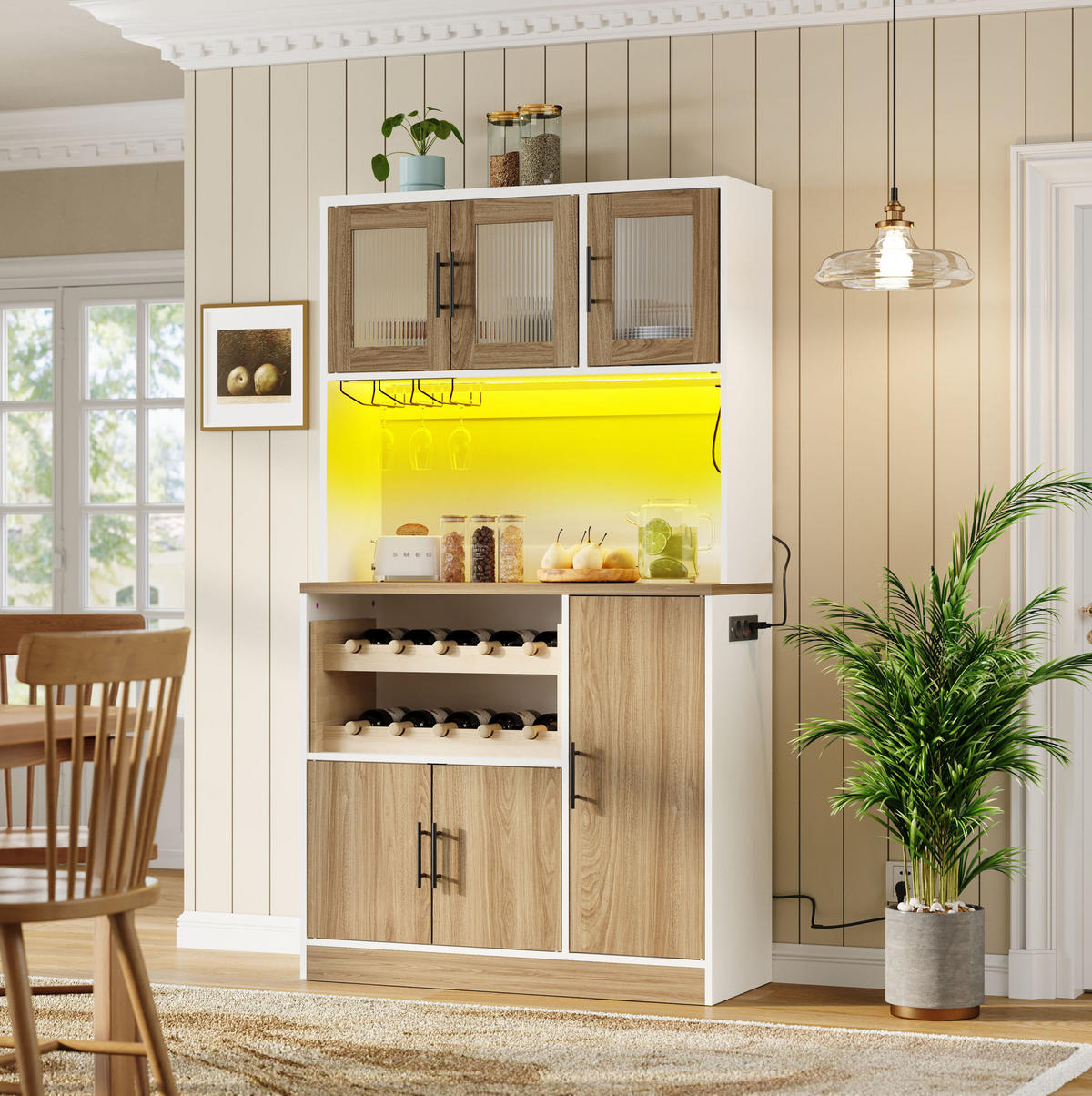 BUFFET 100/180/40 cm Weiß aus MDF mit LED-Beleuchtung und Steckdose - Weiß, Holzwerkstoff (40/180/100cm) - OKMYHOME