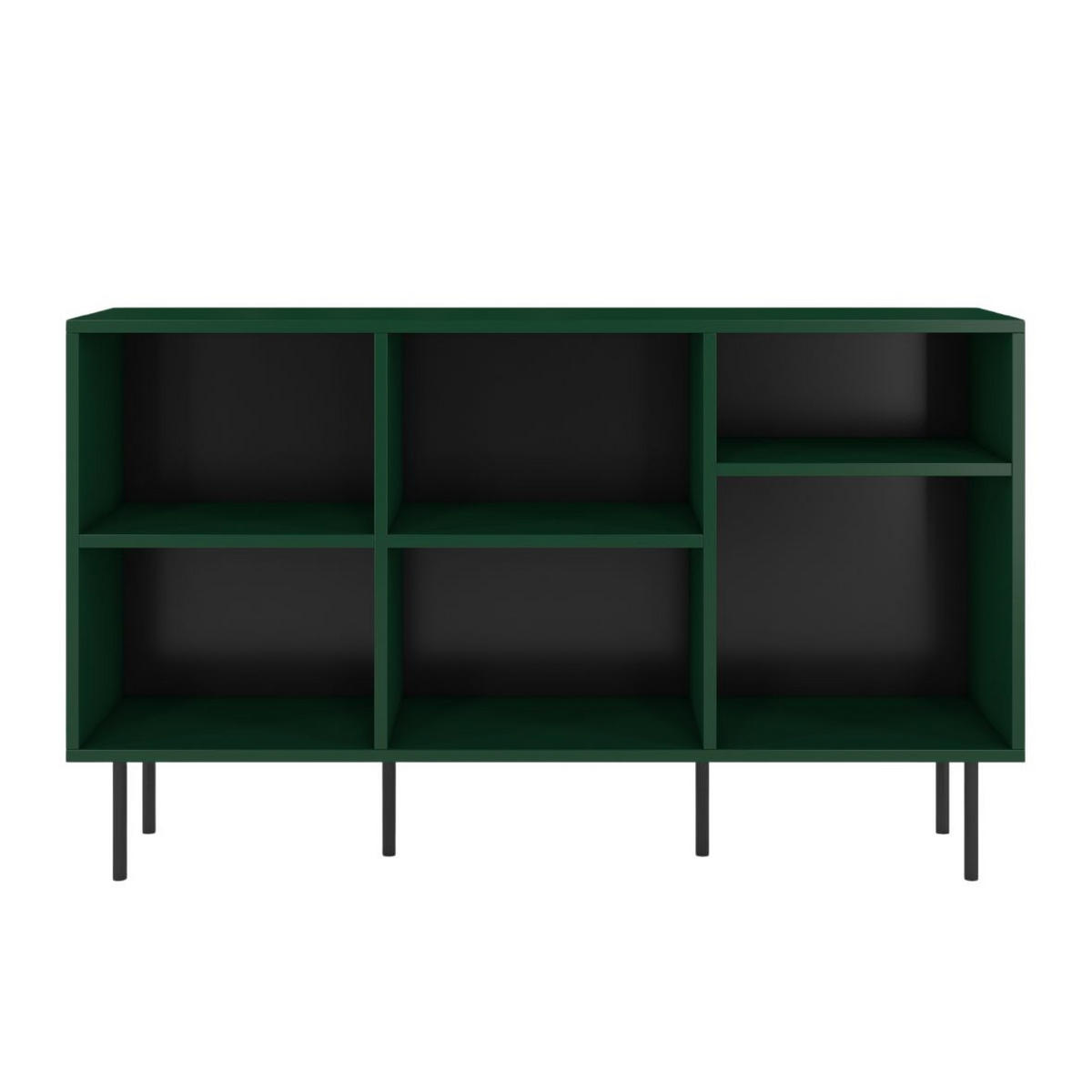 SIDEBOARD Mirka, Grün, offene Fächer, Minimalistisch - Dunkelgrün/Schwarz, Holzwerkstoff/Metall (130/80/30cm) - Dancan
