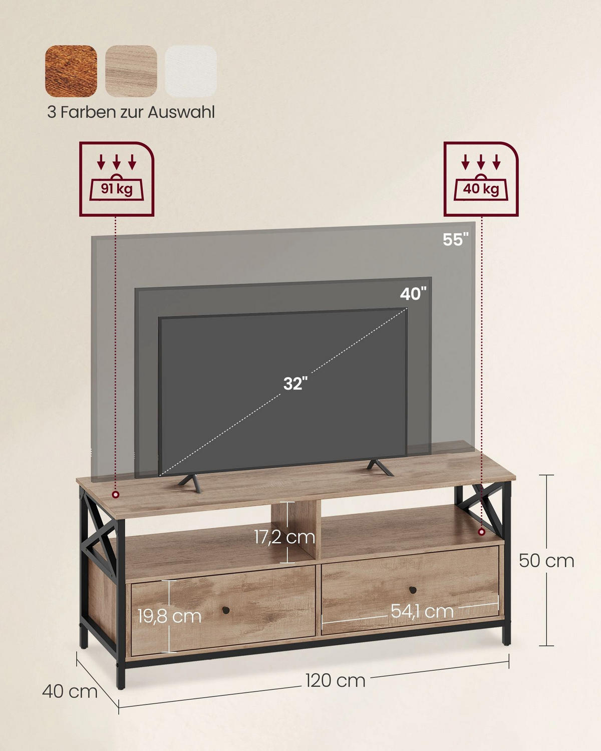 TV-SCHRANK OUAGADOUGOU - Braun, Holzwerkstoff (120/50/40cm) - Hansiro