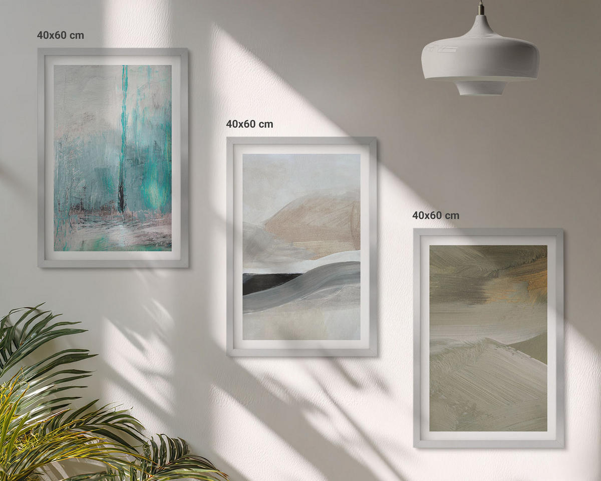 BILDER SET 3er Set - 40x60 cm Silberner Rahmen - Gemalte abstrakte Dekorationen - Silberfarben, Kunststoff (40/60cm) - TULUP