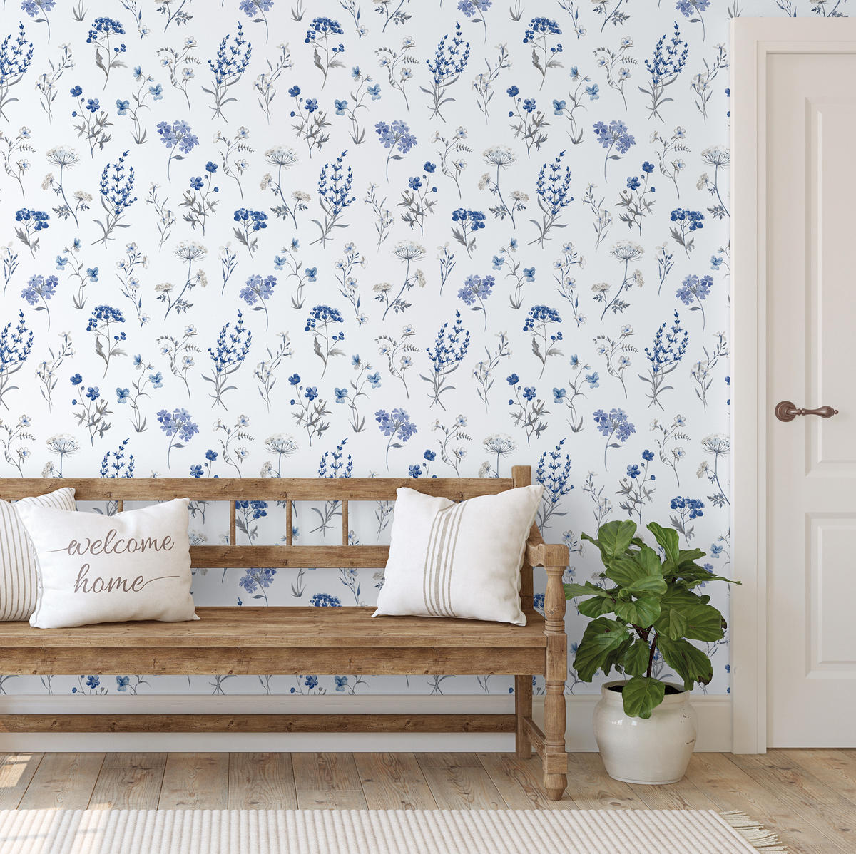 TAPETE Blumen 53 cm x 10 m - Blau, Papier (53/1000cm) - Sanders & Sanders