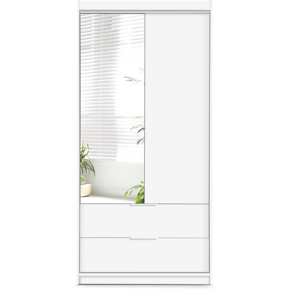 DREHTÜRENSCHRANK Madero mit Spiegel und 2 Schubladen, 103 cm, Weiß - Weiß, Holzwerkstoff (103/213/60cm) - Beautysofa