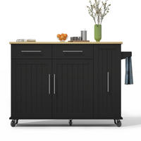 KÜCHENINSEL 3-stufig mit Klappplatte & Rollen mit Stauraum L120/W40/65/H90cm - Schwarz, Holzwerkstoff (120/90/65cm) - EVRYAE
