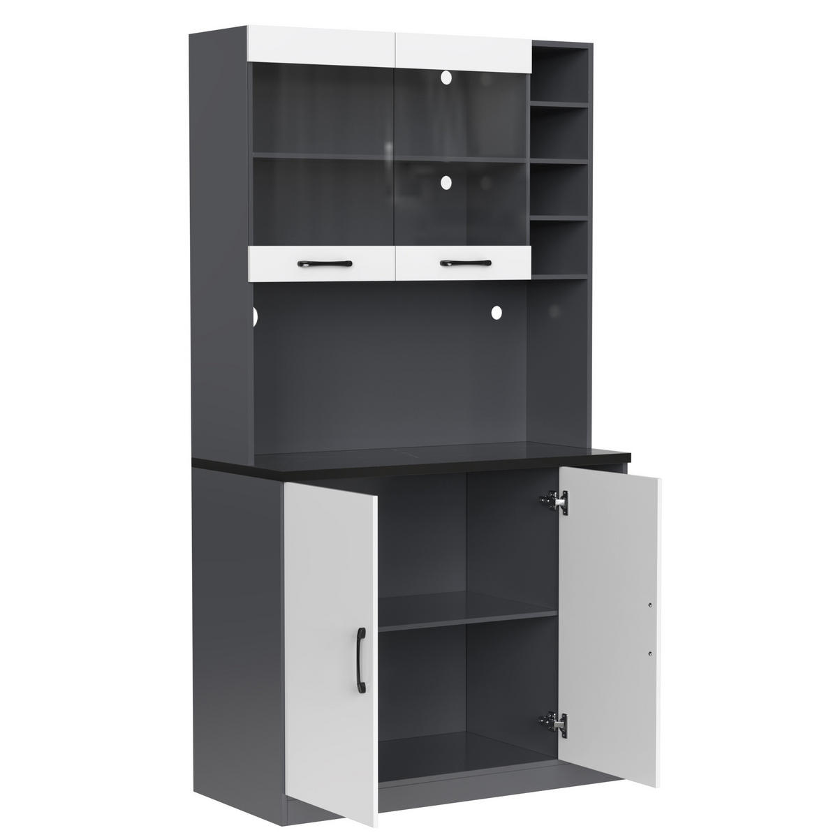 BUFFETSCHRANK 120/40/188 cm mit LED-Beleuchtung, 4 Türen, 2 Schubladen, Getränkehaltern und MDF-Korpus, Weiß - Weiß, Holzwerkstoff (120/188/40cm) - Redom