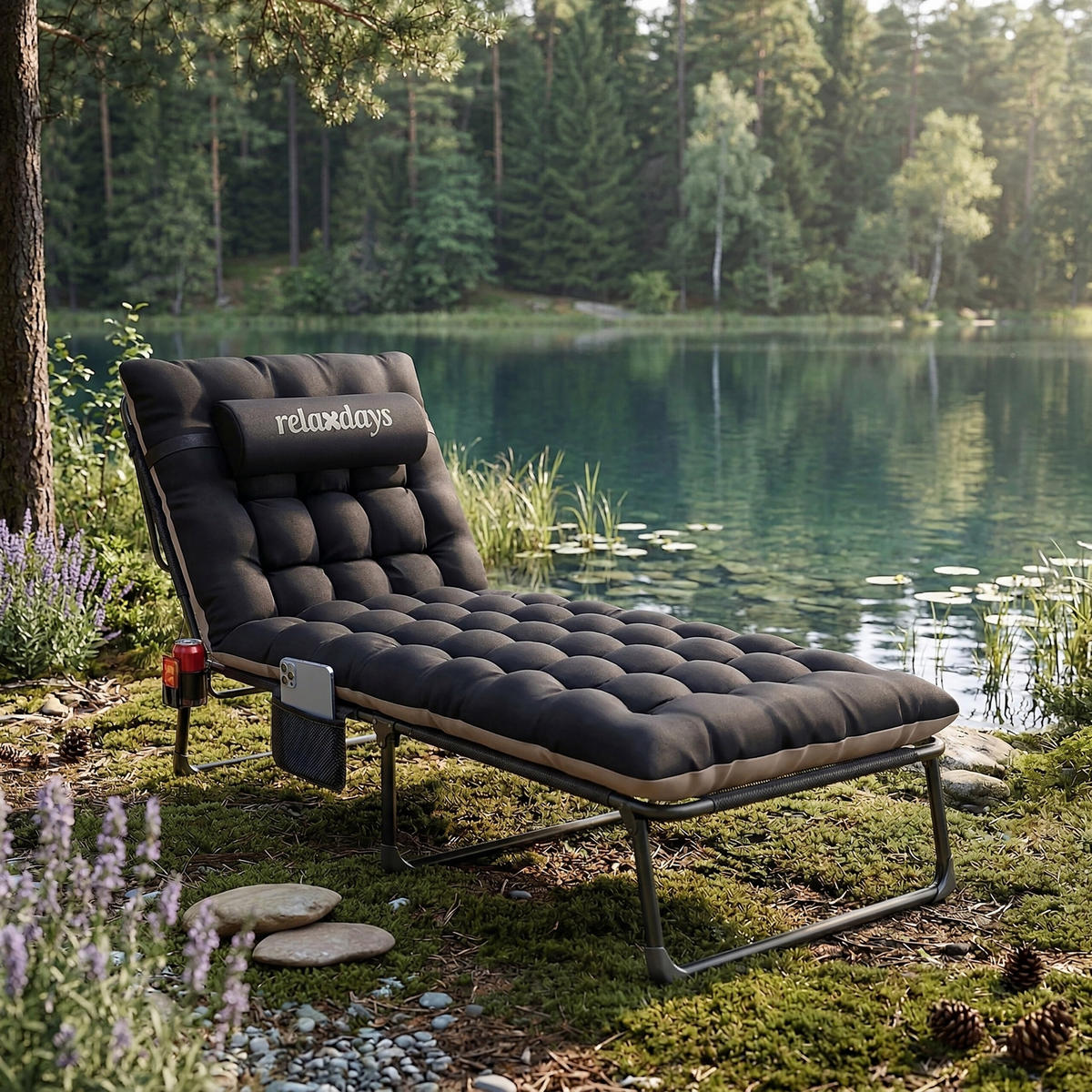 KEMPINGOVÉ lôžko - čierna, kov/textil - Relaxdays