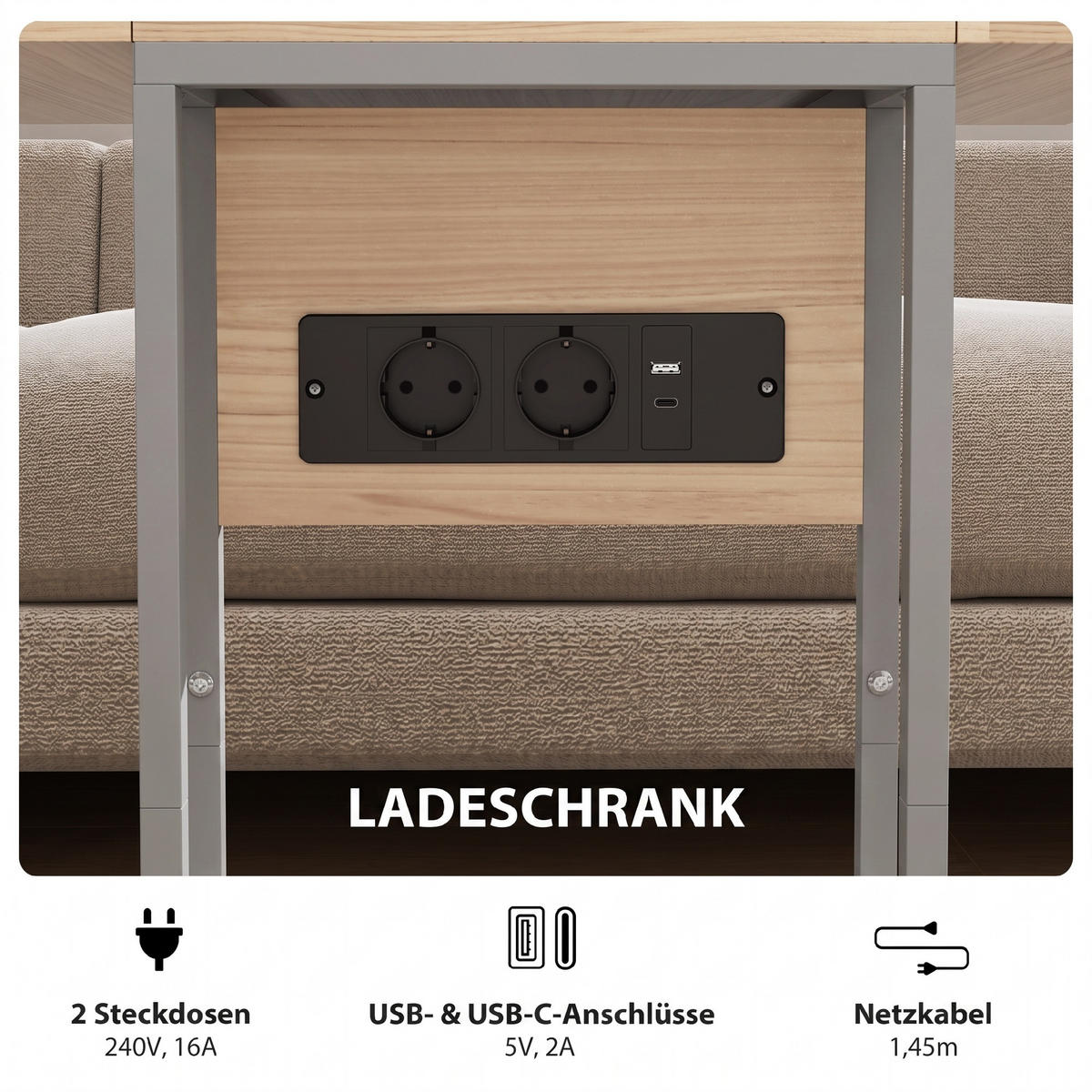 BEISTELLTISCH MDF, Metall Naturholz - Beige/Naturfarben, Holzwerkstoff/Metall (39/29/57cm) - HOMCOM