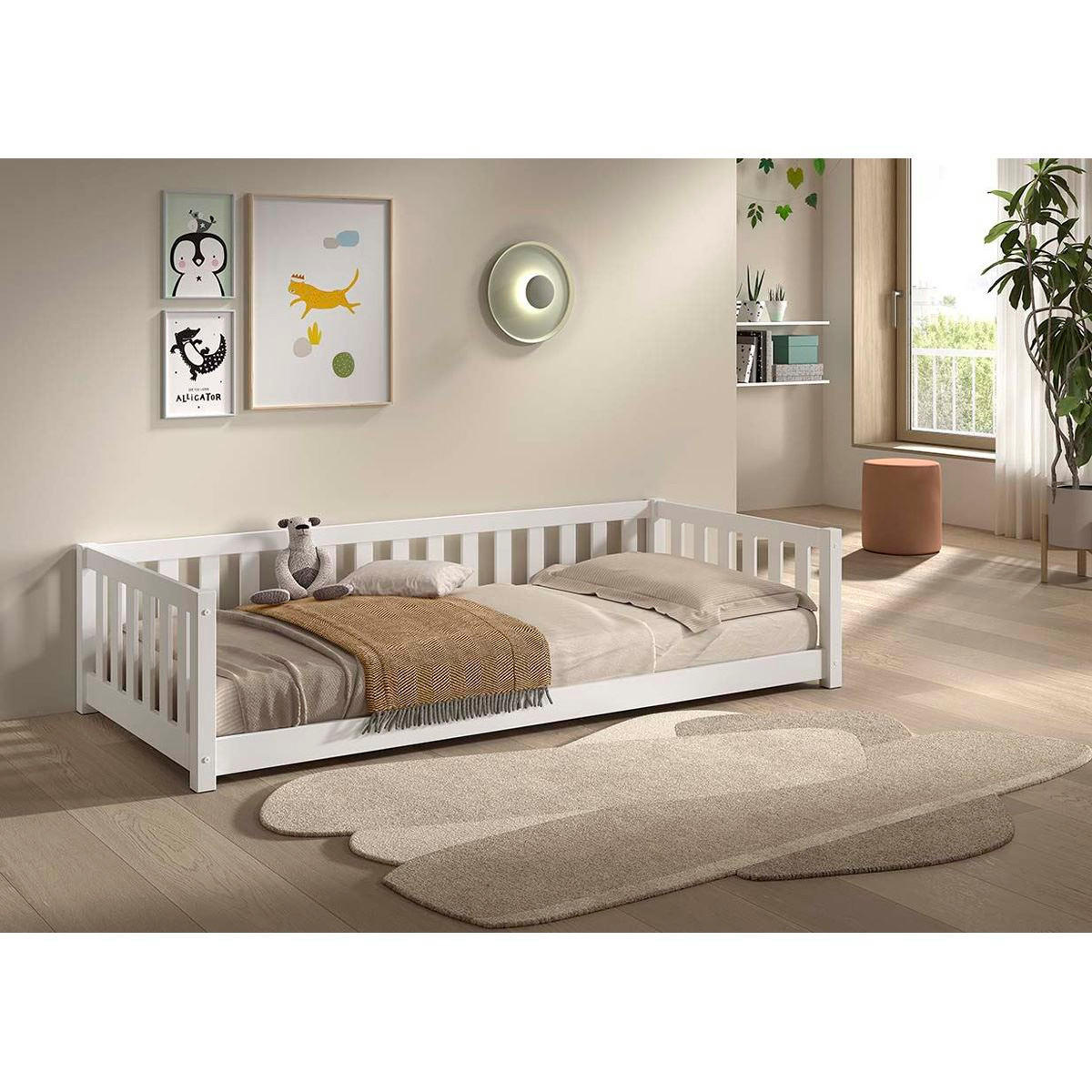 BODENBETT Kapua 90x200 umbaubar zum Tagesbett Kiefer Massivholz Weiß - Weiß, Holz (90/200cm) - 58aufmkessel