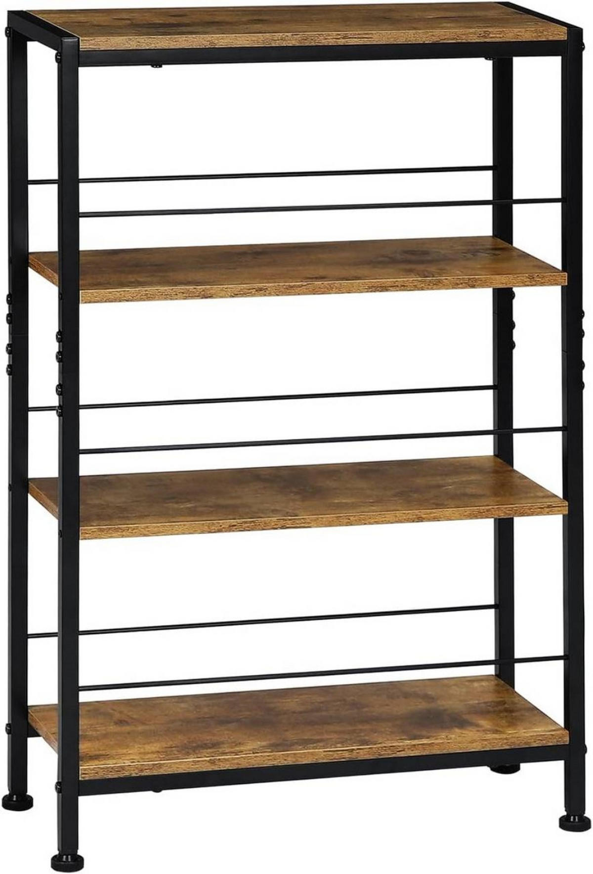 STANDREGAL mit 4 Ebene, 50x78x20cm, Vintage-Braun+Schwarz - Dunkelbraun/Schwarz, Holzwerkstoff/Metall (50/78/20cm) - Woltu