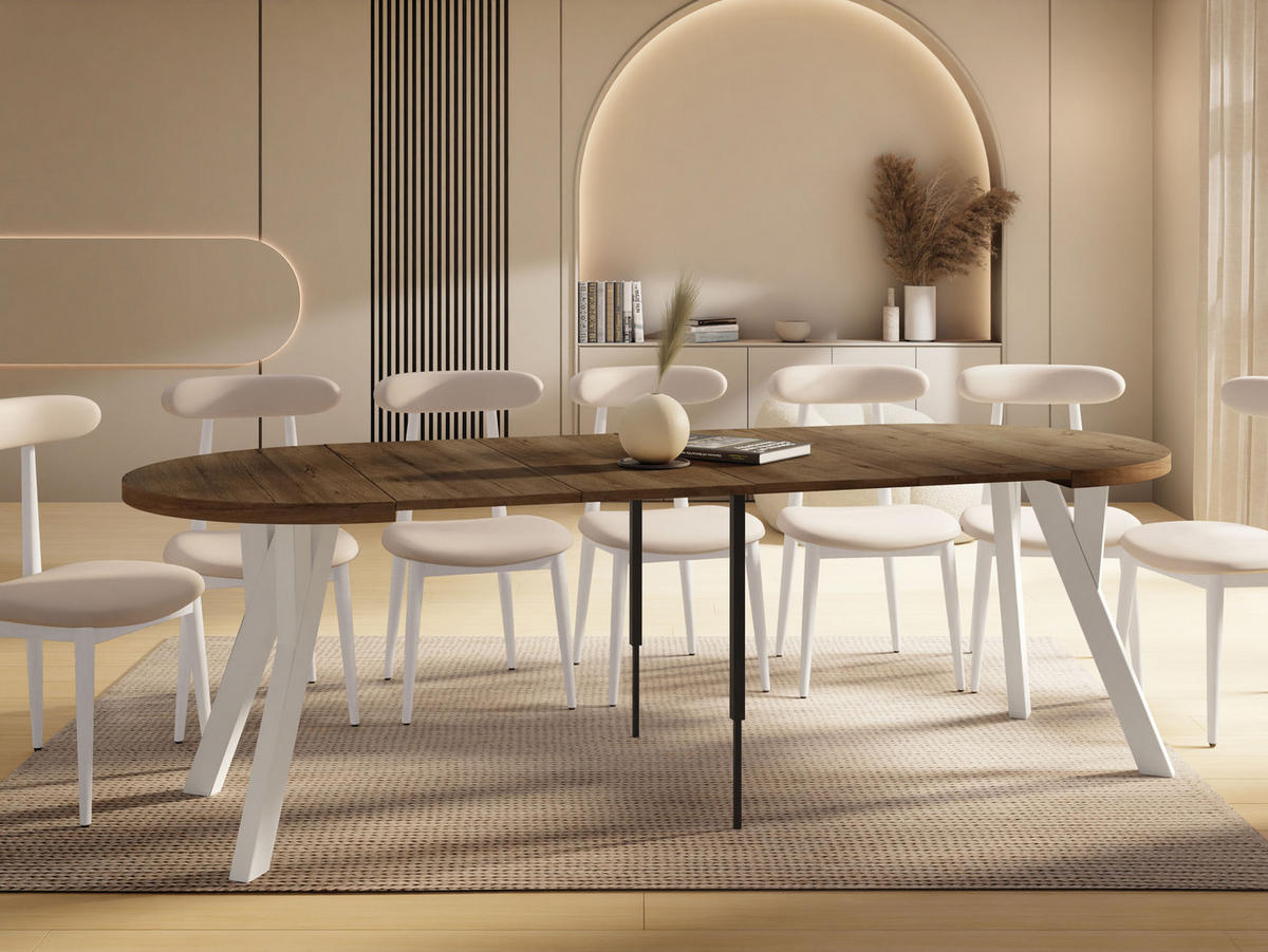 ESSTISCH Vero Weiß rund ausziehbar verlängerbar, Eiche Braun Rustikal 100-300/100/77 cm - Alteiche/Weiß, Holz/Holzwerkstoff (100/100/77cm) - WFL GROUP