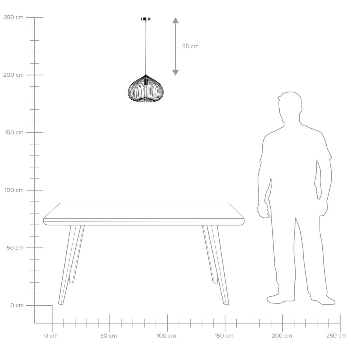 HÄNGELEUCHTE Tordino 38/38/115 cm - Schwarz, Metall (38/38/115cm) - Beliani