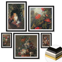WANDBILDER 5er-Set - 50x50 cm & 20x30 cm & 40x60 cm Schwarzer Rahmen - Vintage-Blumen, Katzen, Pflanzen - Schwarz, Kunststoff (40/60cm) - ArtPrintCave
